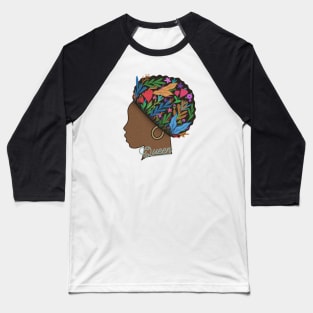 Queen - Afro Big Natural Hair - brown skin girl Baseball T-Shirt